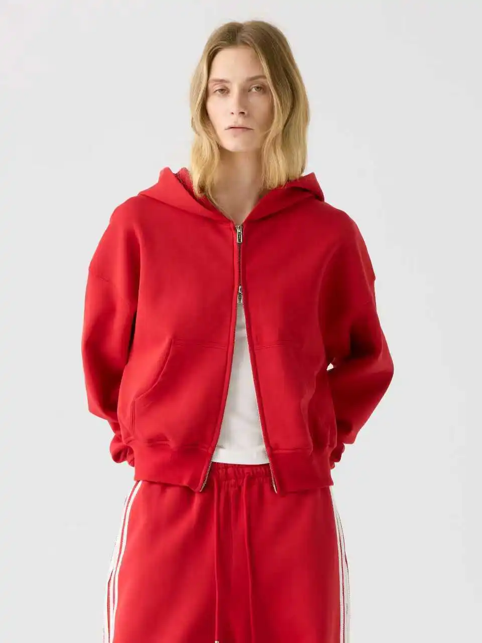 

Red Label Full Open Casual Hooded Jacket with Slanted Insert Pockets Brushed Feel Cotton Polyester Blend Long Sleeve Zipper C...