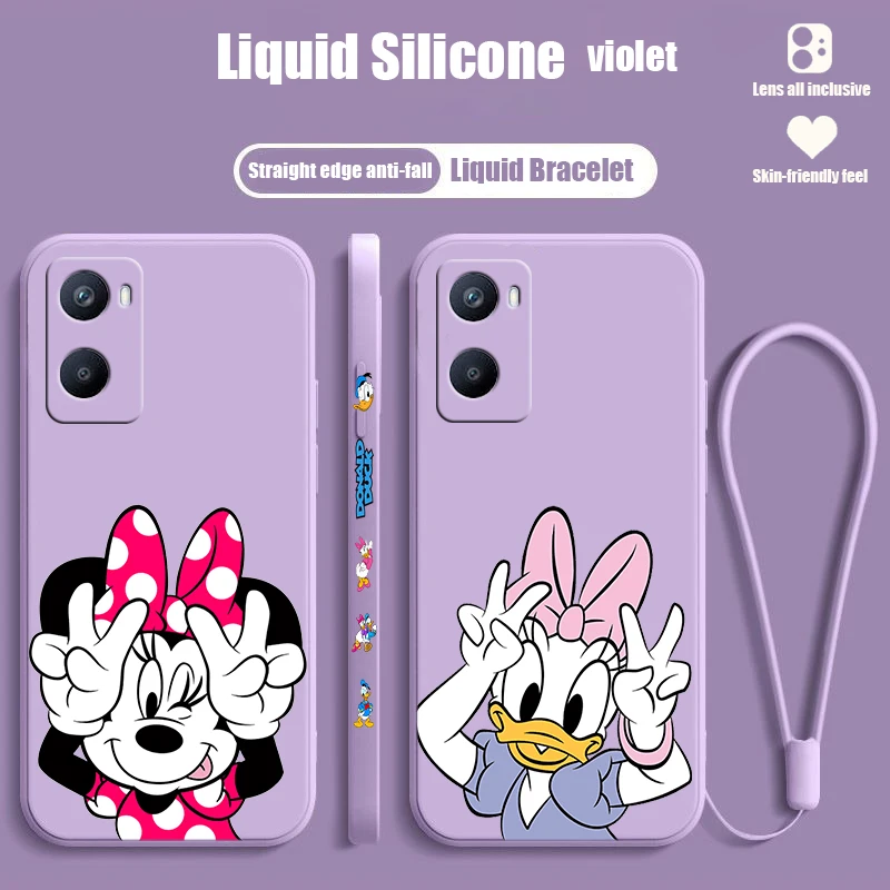 Daisy Minnie Best Friends For OPPO A98 A96 A94 A93 A77S A76 A74 A73 A72 A57E S A56S Liquid Left Rope Phone Case