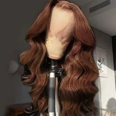 Wig renda depan tanpa lem Natural gelap, rambut palsu panjang 180 renda depan untuk wanita, warna coklat, gelombang tubuh lembut tanpa lem, panjang, renda, 26"