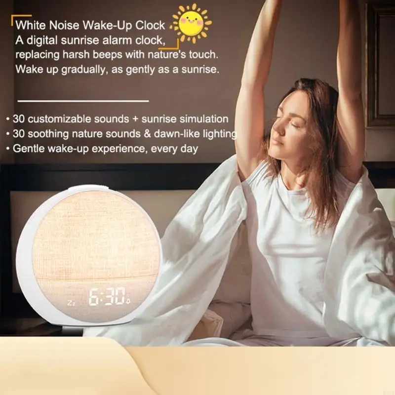 Modern Sunrises Alarm Clock With Brightness Adjustment And 30 Soothings Sound Gentle Wake Up Light Dimmable Clock B03E view 3