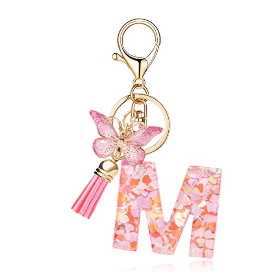 

Fashion Alphabet Initial Letter Keychain Tassel Butterfly Pendant Key Ring for Purse Handbags Women Girl