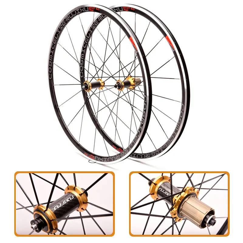 RUJIXU 6pawls gold hub Ultralight 700C Height 30MM Pull Straight Flat Spokes Wheel Group V / C brake disc brake  road wheelset