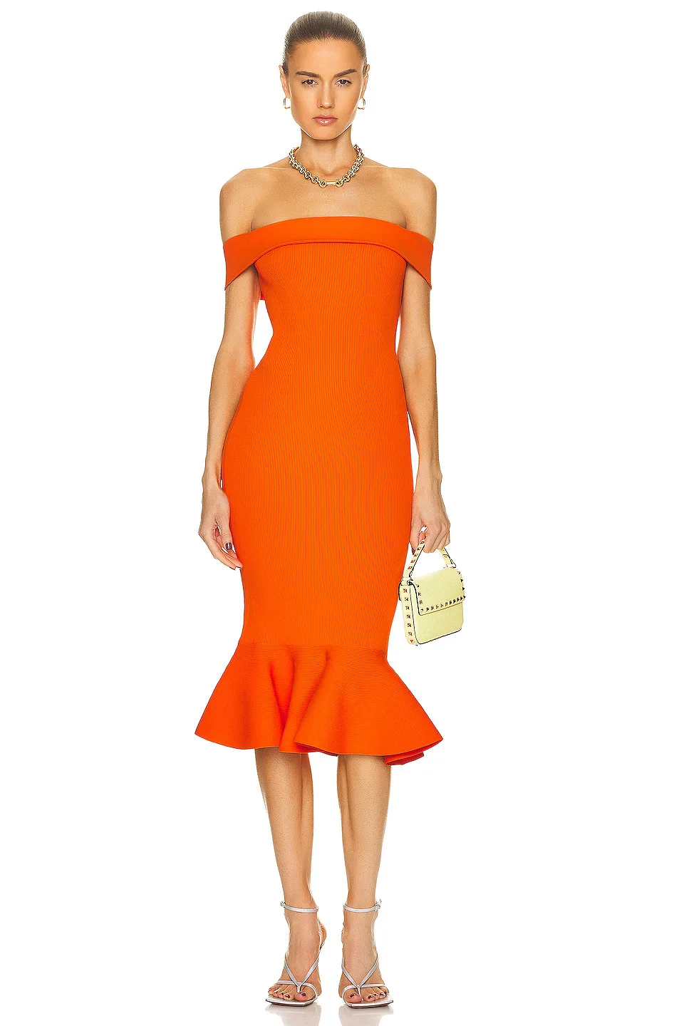 

Orange Slash Neck Strapless Bodaycon Bandage Sleeveless Mermaid Dress Women Elegant Celebrity Evening Party Dresses Wholesale