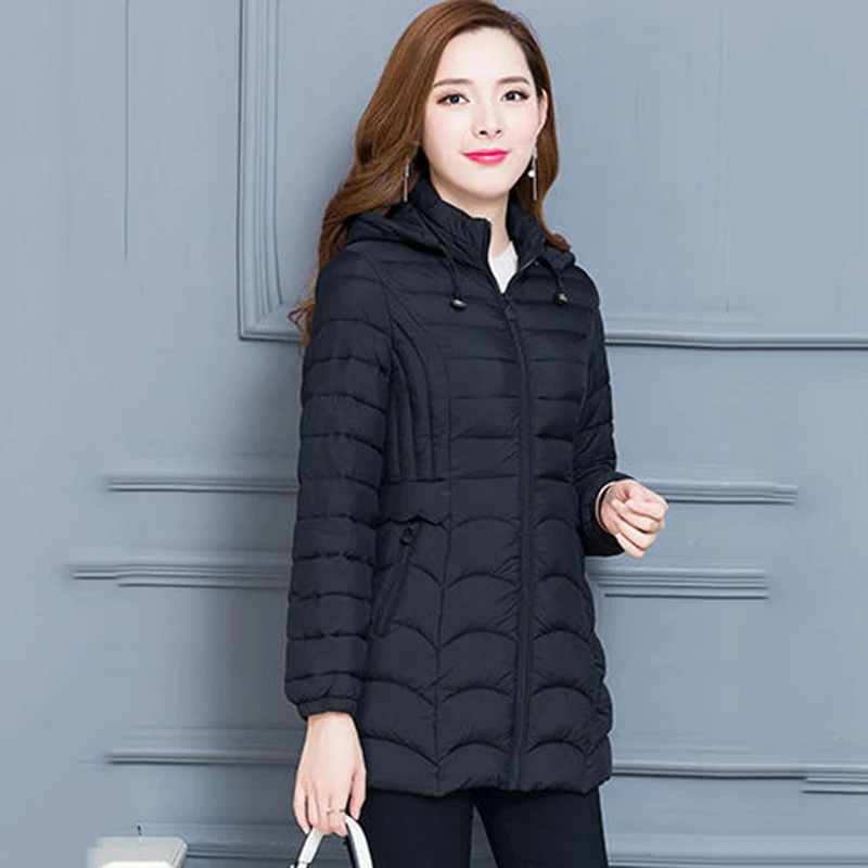 Winter Middle-aged Women Detachable Hooded  Warm Coat Largesize Loose Cotton Medium Long Outerwear Female Casual