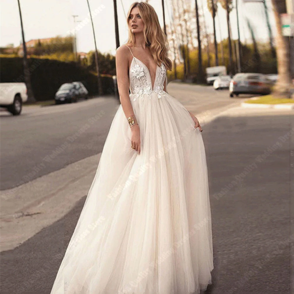 

Elegant Sexy V-Neck Backless Women Wedding Dresses Shining Tulle Princess Bridal Gowns Mopping Length Vestidos De Novias 2024