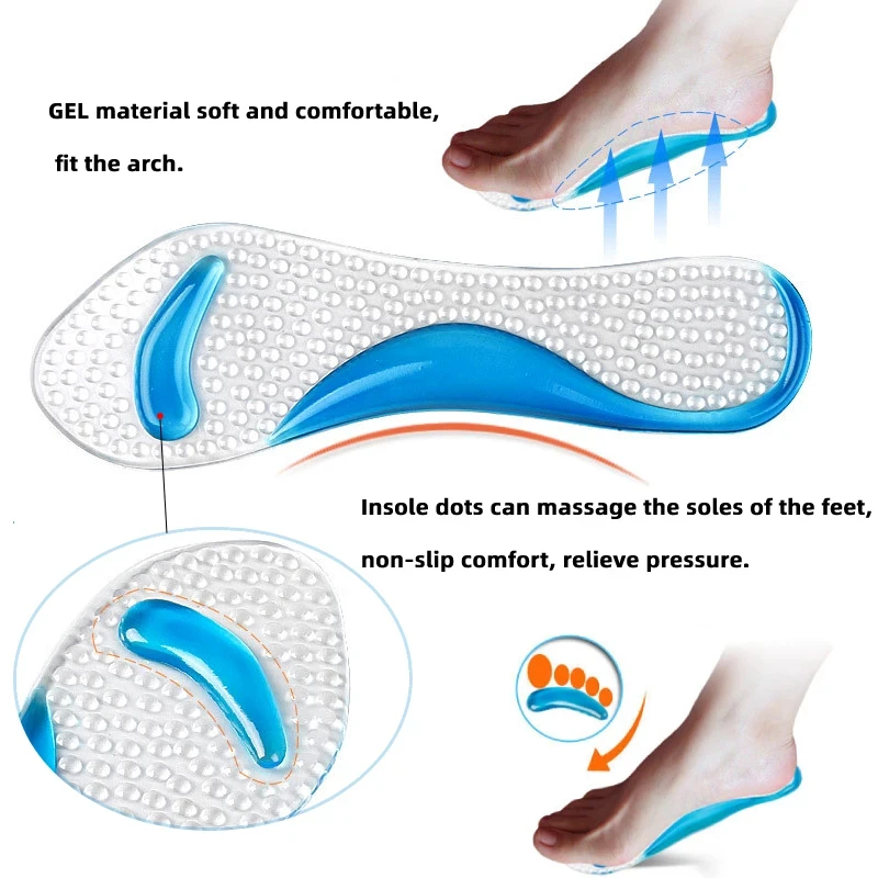 2Pairs Gel Insoles High Heels Inserts Silicone Orthopedic Insoles Women Shoe Pads Flat Feet Arch Support Foot Care Massager