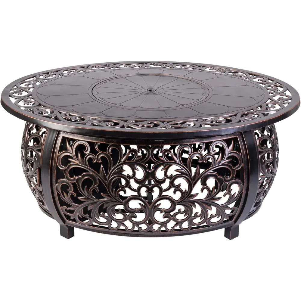 Toulon Filigree Aluminum Convertible Gas Fire Pit Table 55,000 BTU Outdoor Multi-Functional with Fire Bowl Lid