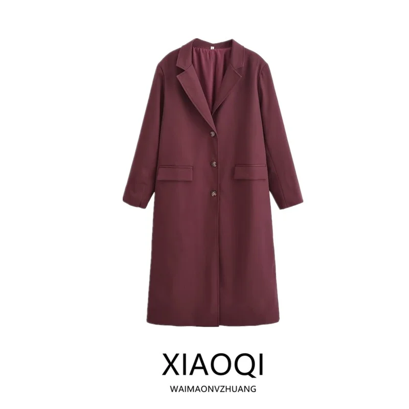 

Faionable Versatile Mid-Length Coat Autumn Winter New Arrival Women's Wear Red Vintage Outerwear Commute Sle Long Sve