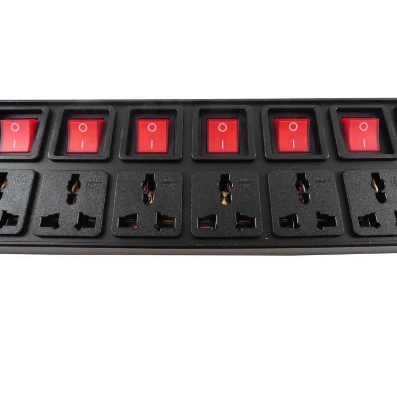 Cabinet socket  2U PDU Power Strip Aluminium alloy Independent switch 10A Universal Socket Distribution unit 2m Extension wire