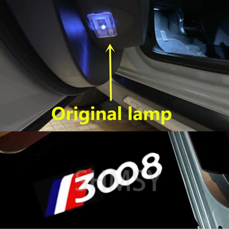 2Pcs LED Car Door Welcome Light For Peugeot 3008 2008 2009 2010 2011 2012 2013-2016 Projector Ghost Atmosphere Lamps Accessories