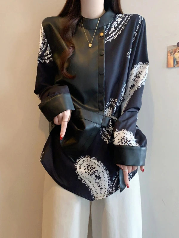 

New Chinese Sle Long Sve irt Women's plus Size Fallba Waisand Irregular Top Spring 2026 Regular oulder Binding D...