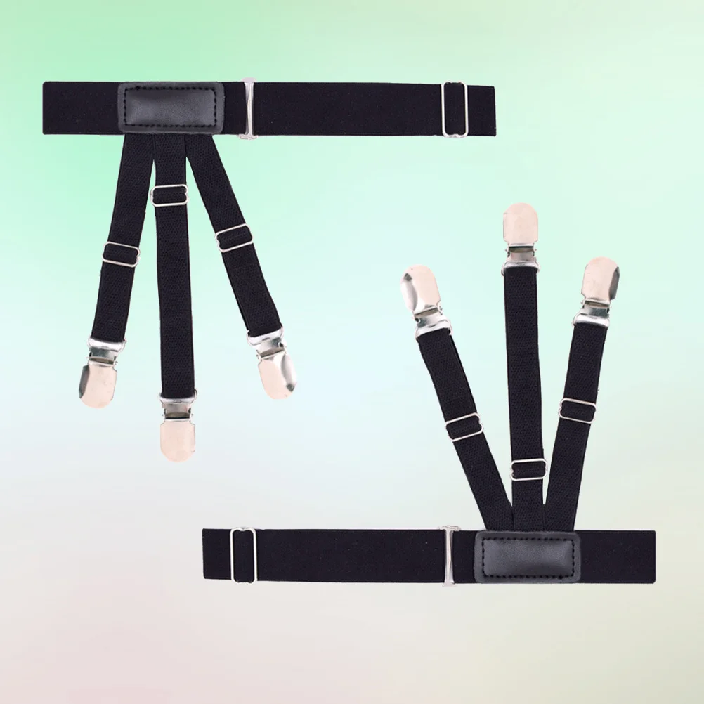 

2pcs Anti-Slip Shirt Clip Elastic Adjustable Sock Garters For Men Thigh Tuck Stay Holder Durable Suspenders Black