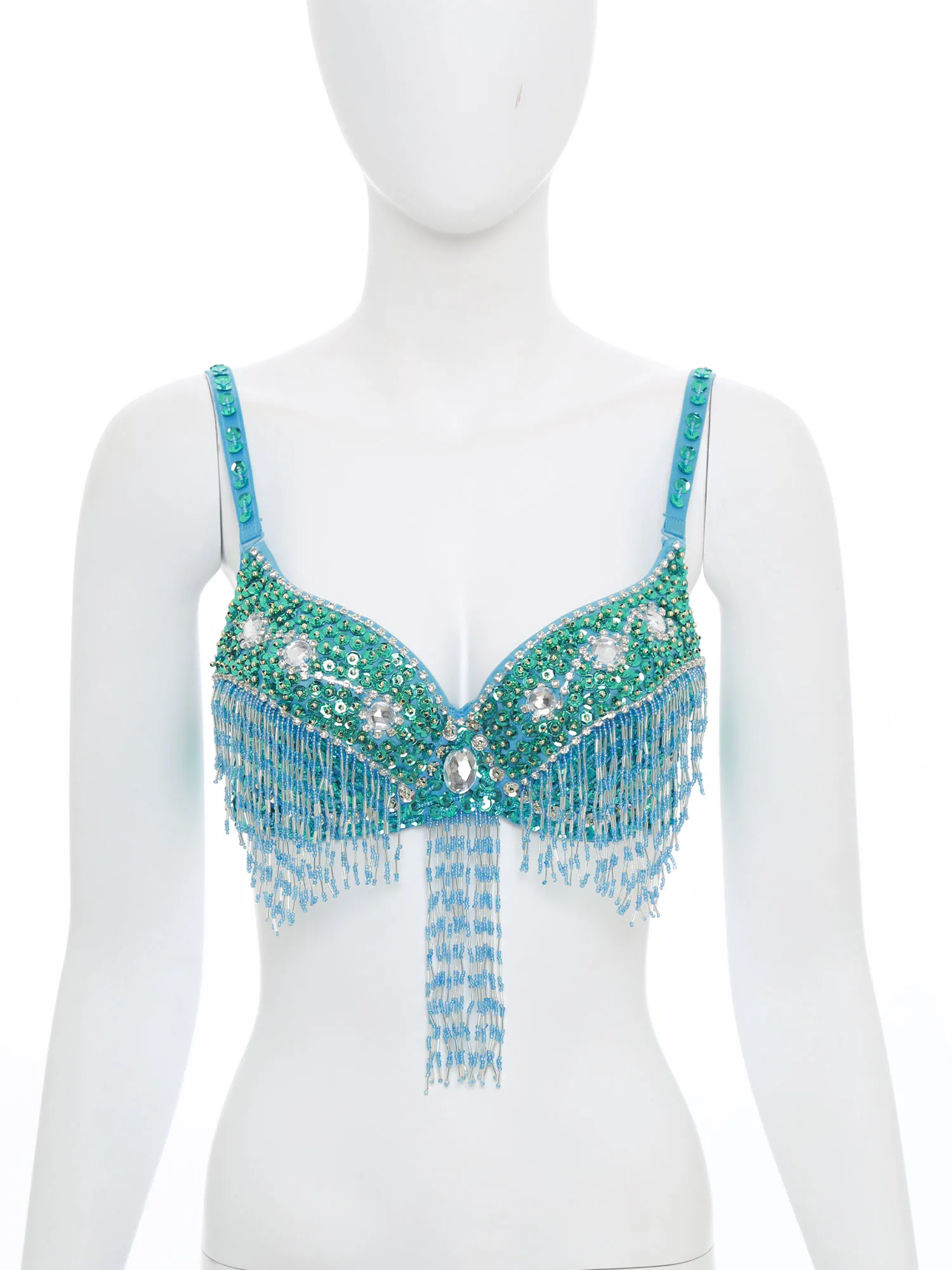 Womens Buikdans Beha Tops Glanzende Pailletten Plastic Kralen Fringe Beugelbeha Push Up Balconette Salsa Rumba Dans Kostuum