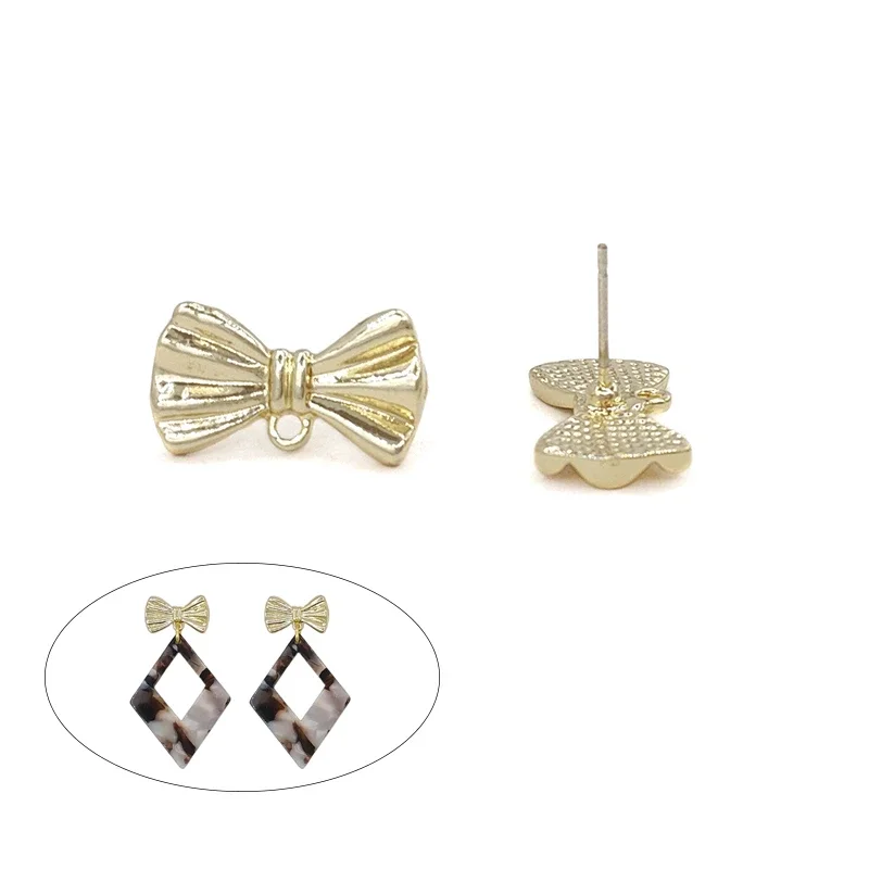New 10*18mm 10 Pieces High Quality Zinc Alloy Bow Square Earring Base Connectors for DIY Earring Jewelry Accessories Making