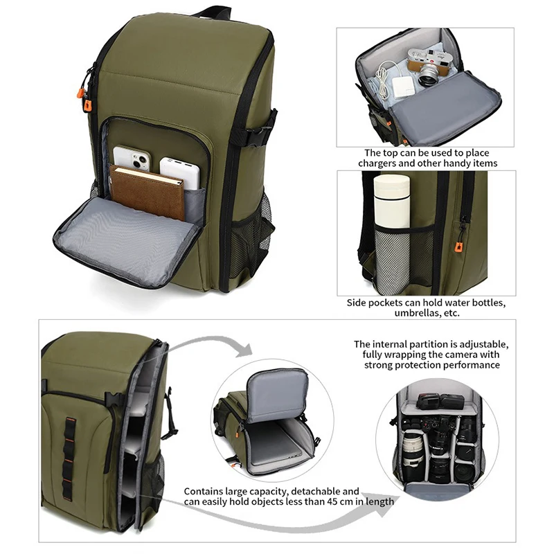 

Leather mold waterproof photography bag, large capacity outdoor camera bag, detachable portable DSLR backpack