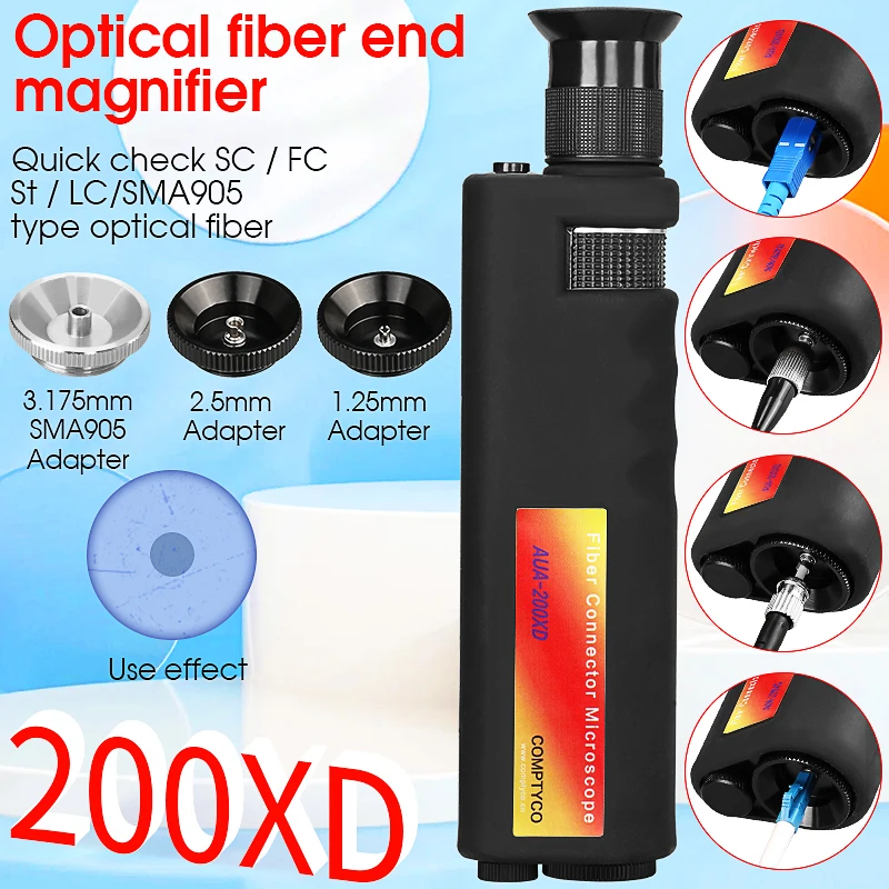 

Handheld AUA-200XD/200X/400X Fiber Inspection Microscope (SMA905) 3.175mm /2.5mm(SC/FC/ST) /1.25mm(LC)