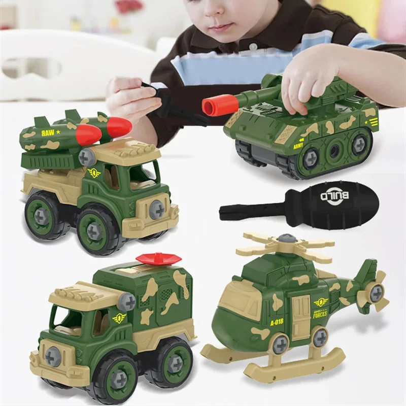 1Pcs Mini Models Helicopter Tank Toy DIY Hand Assembled Car Toys Fun Military Vehicle Detachable Kids Educational Puzzle Toys