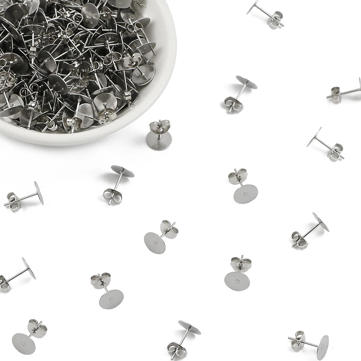 100pcs Stainless Steel Jewelry Making Allergy Free Studs And Stud Backs With Butterfly Rubber Stud Backs Earring DIY Accessories