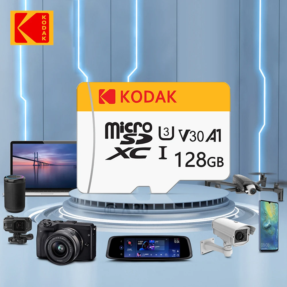 KODAK High-Speed UHS-I U3 V30 A1 MicroSDXC Memory Card - Class 10, 4K Ultra HD, 100MB/s - 32GB, 64GB, 128GB, 256GB Multi-Pack Op