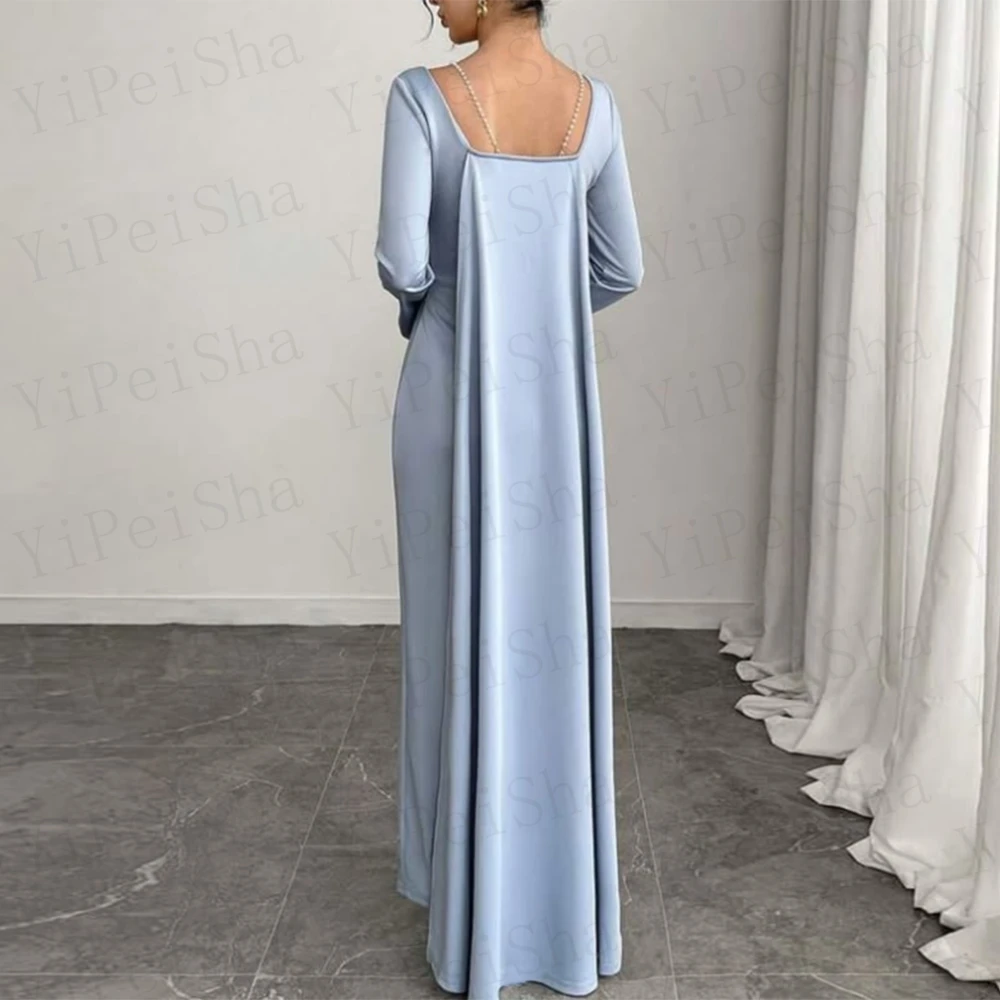 Customized Straight Prom Dresses Ankle-Length Square Collar Full Sleeve Evening Gown Fashion Side Split Flowers Party Gown