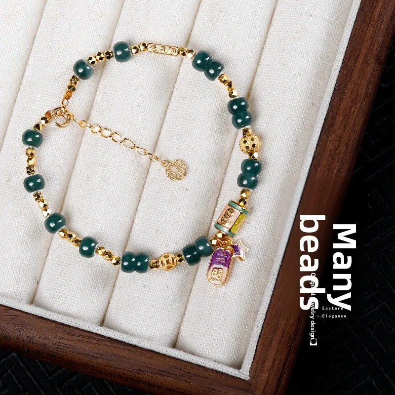 Chinese Style Natural Jadeite Flat Beads Bracelet 925 Silver Gold Plated Lucky Blessing Fortune Attracting Handmade Oriental Jew