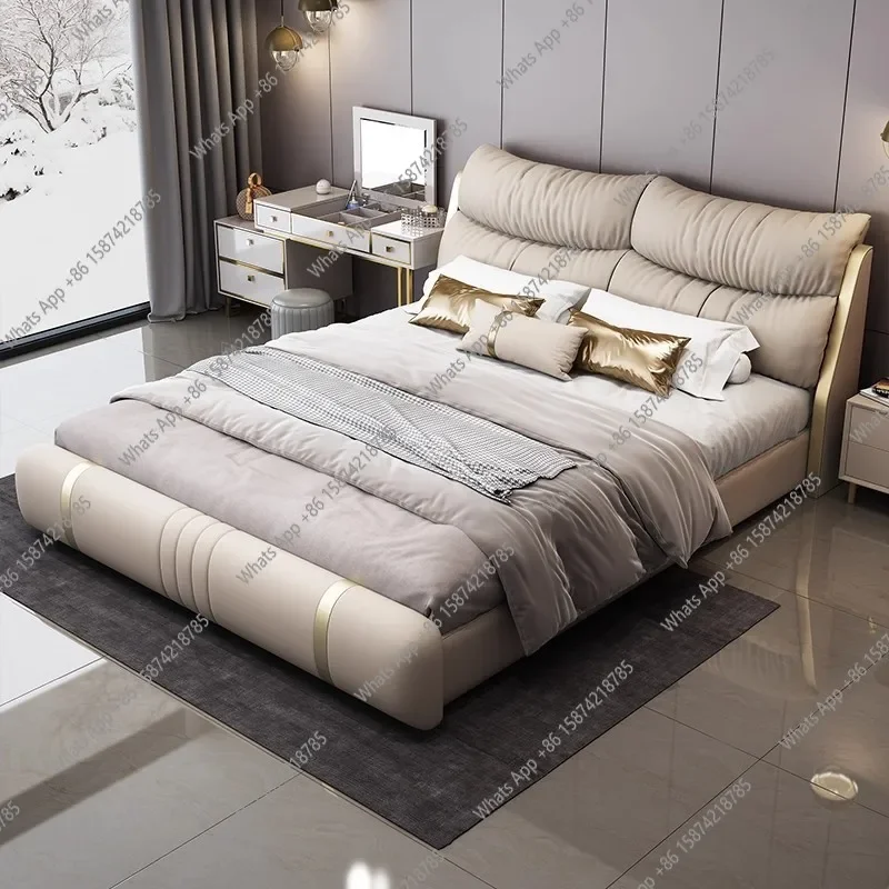 MX High-end Atmospheric Master Bedroom Leather Bed Light Luxury Modern Extremely Simple Italian Double Wedding Bed Storage Leath
