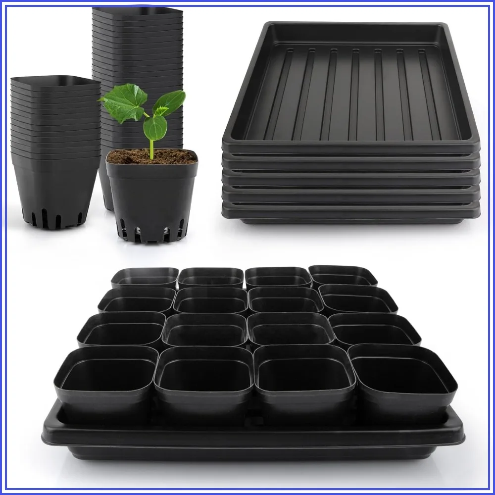 

80Pcs 2.5" Square Nursery Pots with 5 Trays, Seed Starter Kit with Drain Holes for Germination