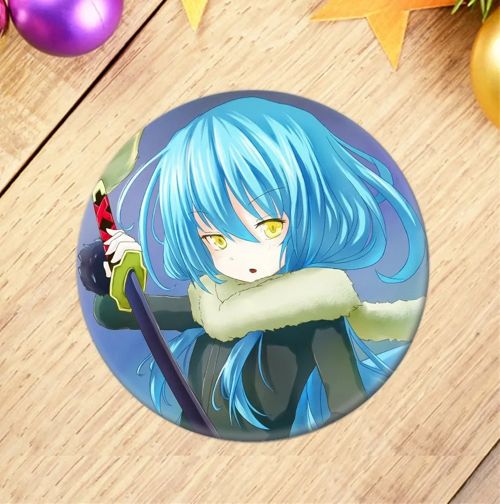 

58MM New Manga Rimuru Tempest Benimaru Shuna Blue Short Hair Costumes Badge Exquisitely Design Novelty Accessories Special Usage