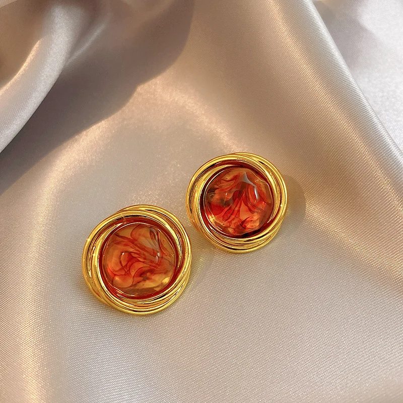 Women's Candy Color Smudge Round Stud Earrings, Versatile Gift