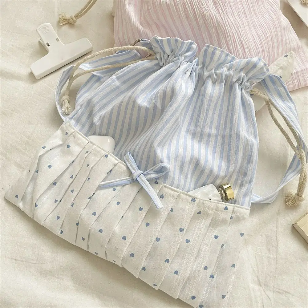 

Cute Large Capacity Striped Shoulder Bag Patchwork New Design Bow Crossbody Bag Korean Style Drawstring Underarm Bag Travel