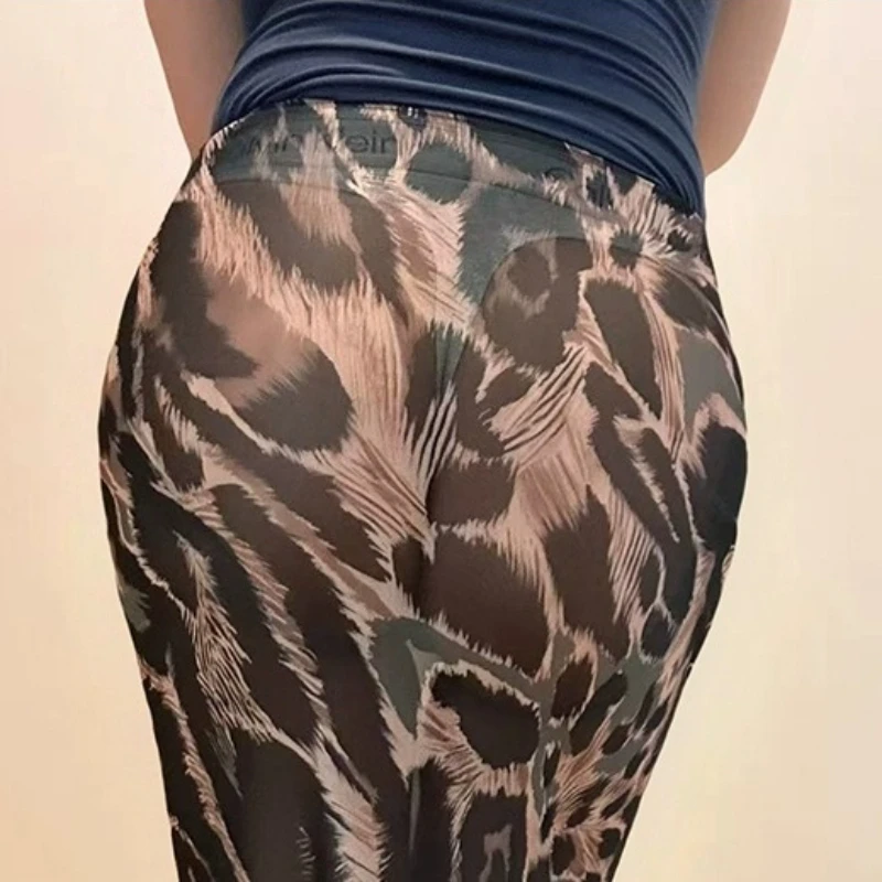 Women's A-Line Printing See Through Sexy Long Skirts Dresses Summer Breathable Sheer Dress Slim Fit Mesh Cloth Erotic Clubwear
