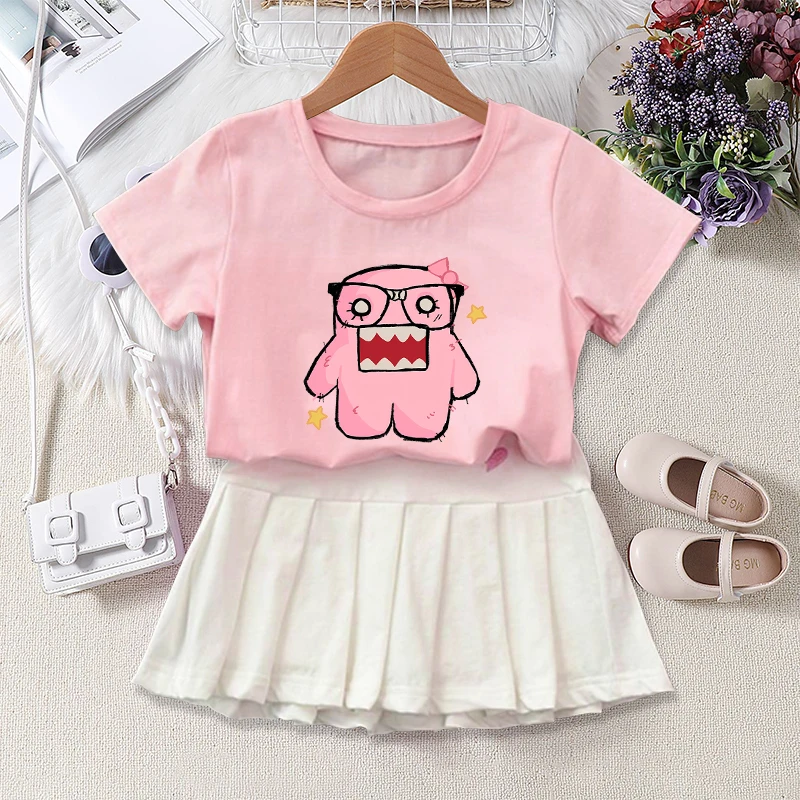 Domos Kuns T-shirt Shorts Pleated Skirt Set Cute Cartoon Girls Clothes Fashion Summer Casual Outdoor Wear Kawaii Birthday Gifts