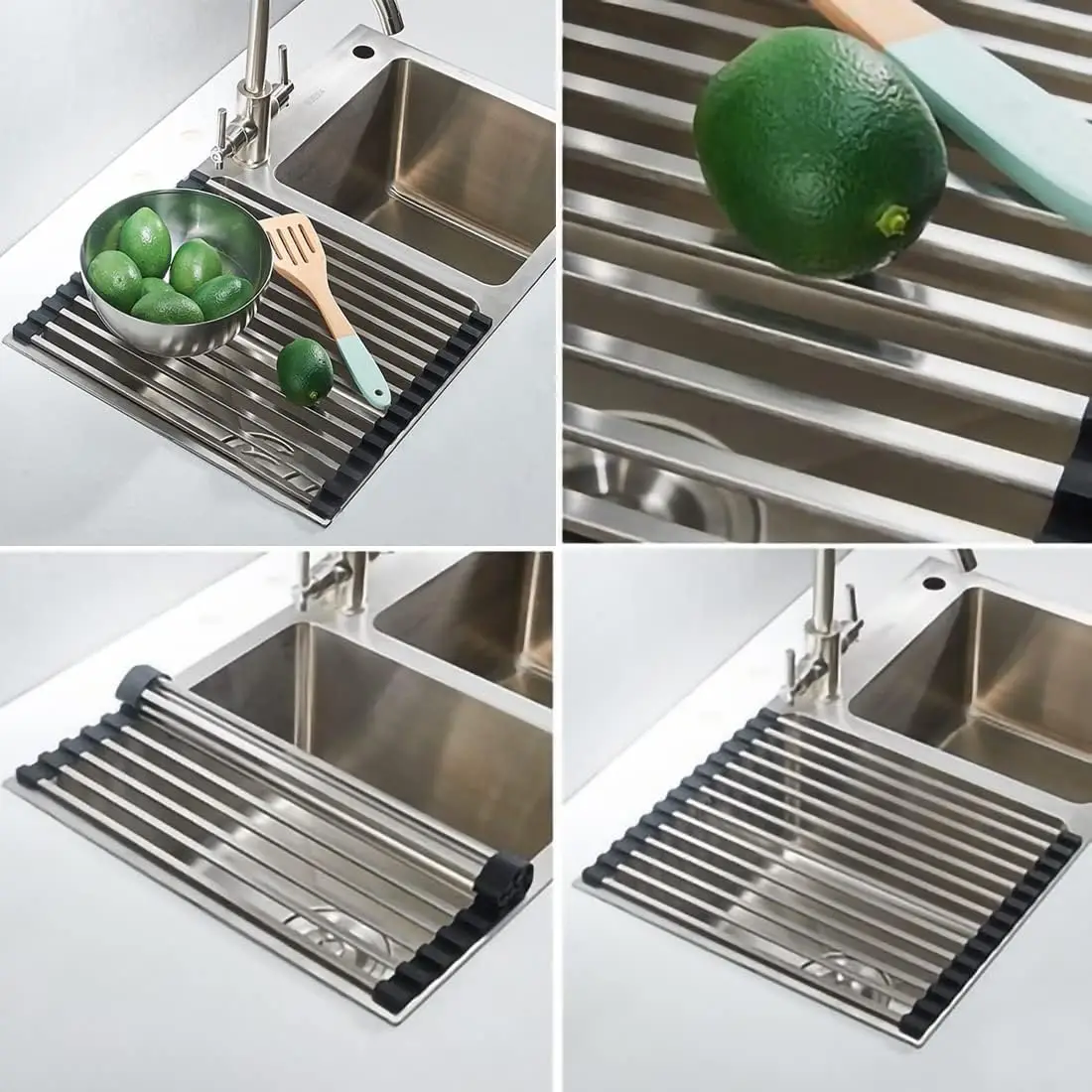 1pcs Kitchen Sink Draining Rack 304 stainless steel Square Tubes Dish Rack Can Folded Fruit And Vegetable Dishes Filter Shelf