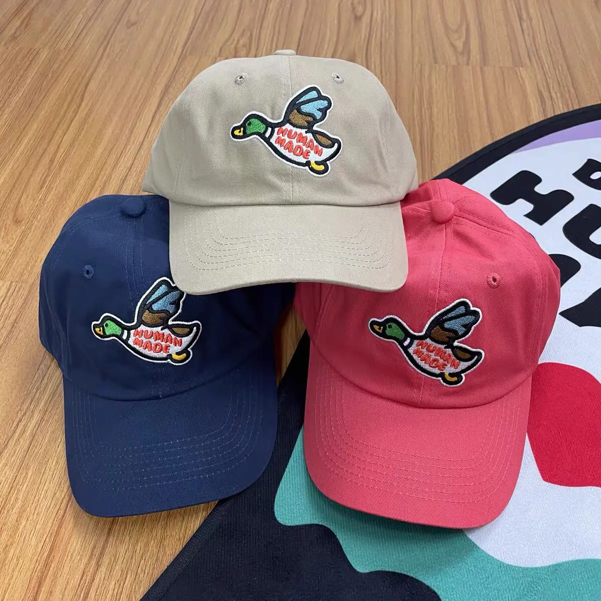 human-made-flying-duck-embroidery-baseball-cap-soft-top-casual-hat-for-couple-unisex