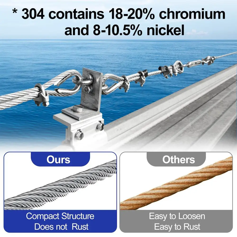 500FT 304 Stainless Steel Cable Decking Railing 3/16 inch 7x19 Strand 3700lbs Breaking Exercise Winches Control Cables Shade