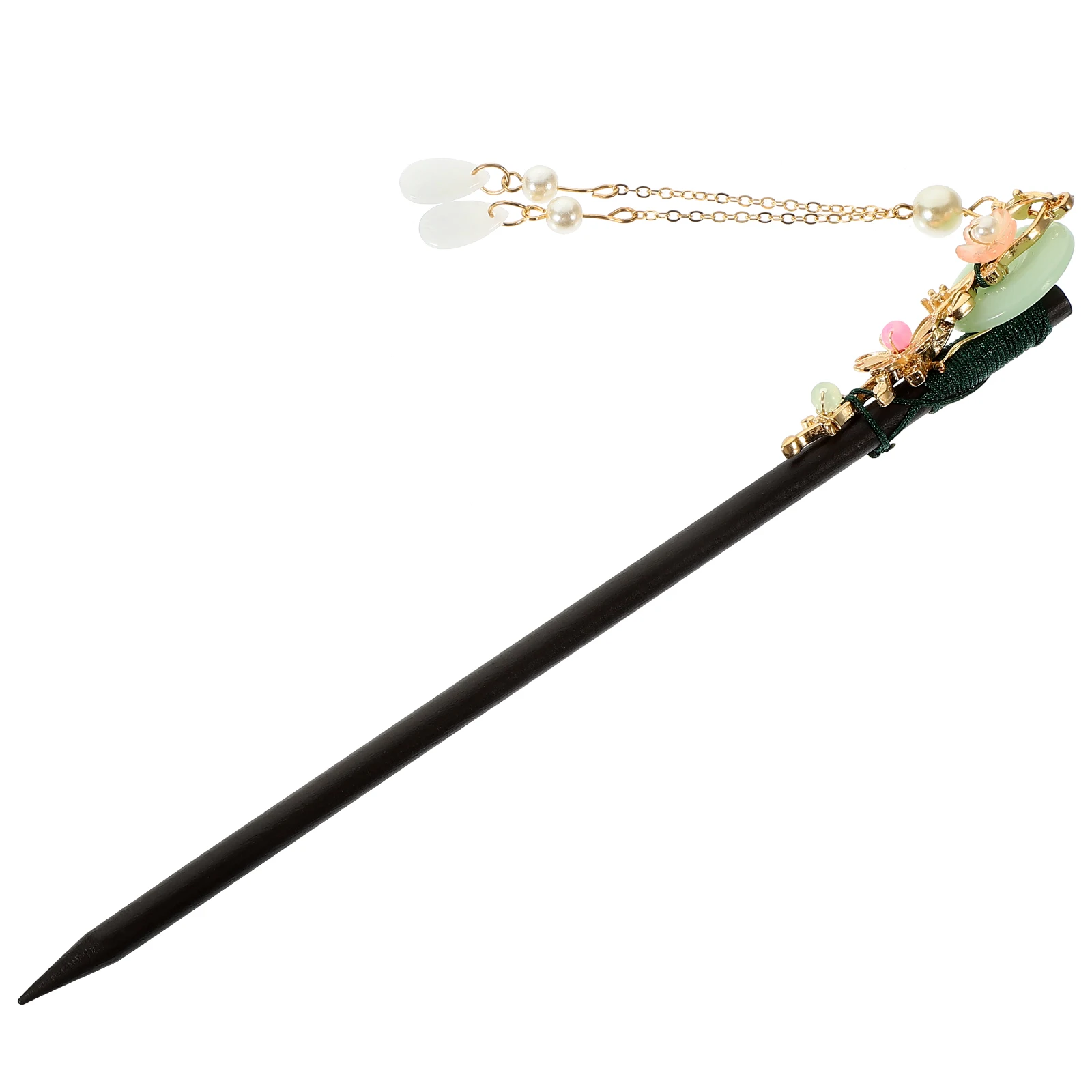 

Wooden Hairpin Chinese Retro Decor Stick Girls Accessories Long White Jade Button Durable Useful Fine Texture Comfortable