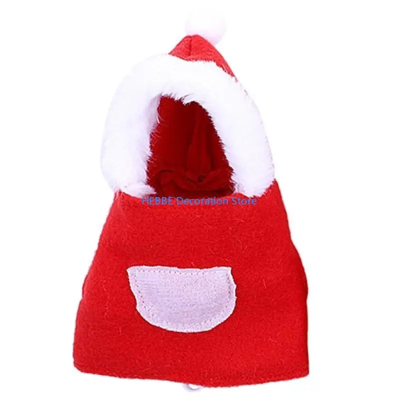 B0KC Funny Santa Birds Clothes Flying Suit Parrots Christmas Costume Cosplay Winter Warm Hat Hooded for Cockatiel Birds