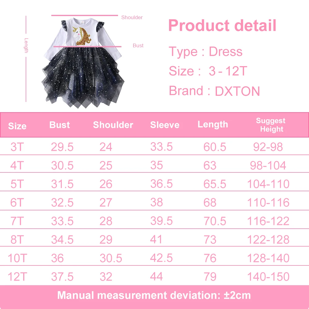 DXTON Sequined Unicorn Children Dresses Irregular Mesh Tutu Skirts Flying Sleeve Princess Dress For Girls Autumn Winter Clothing