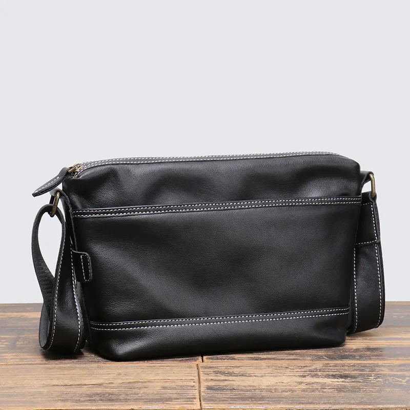 Bolsa de ombro masculina de couro genuíno Bolsa mensageiro crossbody de couro macio