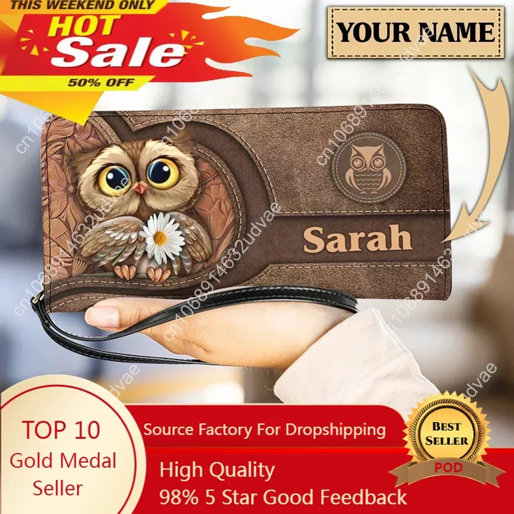 Kawaii Cartoon Owl Pattern Women's PU Leather Wristlet Clutch Cell Phone Wallet Multi Card Organizer Wallet Purse Portefeuille