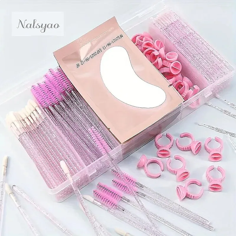 130 Pcs Rectangle Vertical 5 Grid Eyelash Extension Storage Box with Cover Glue Tweezer Holder Makeup Organizer Set