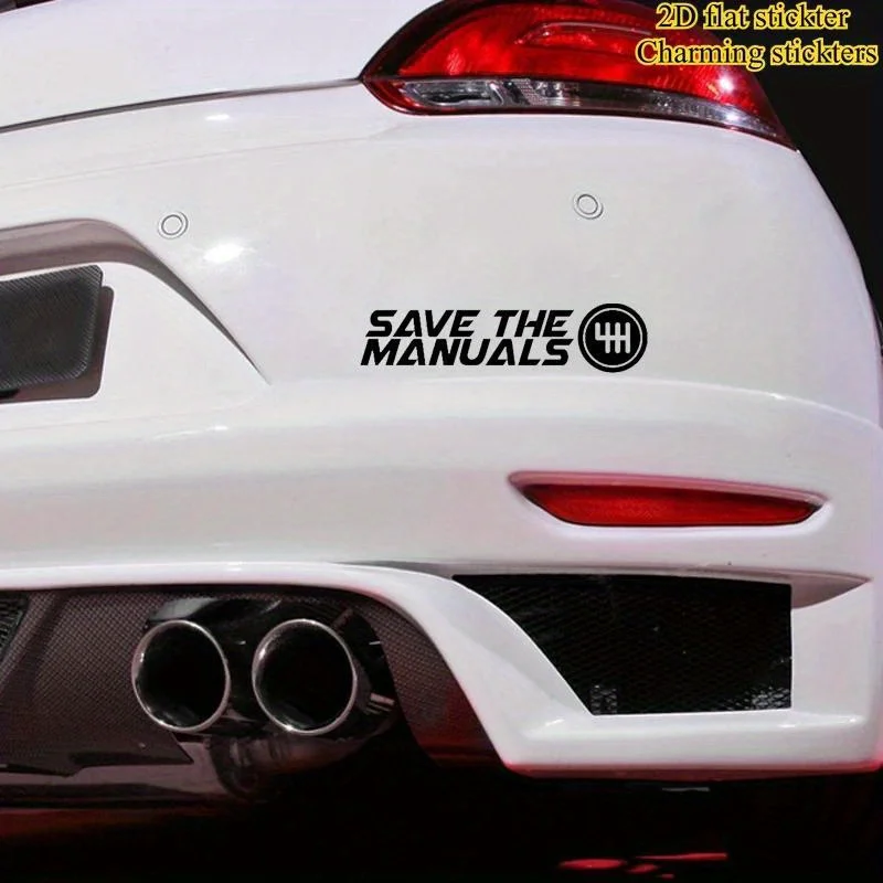 1pc 2D Flat Save The Manuals Gear Pattern Waterproof Vinyl Sticker For Car Body Decor Black White Optional