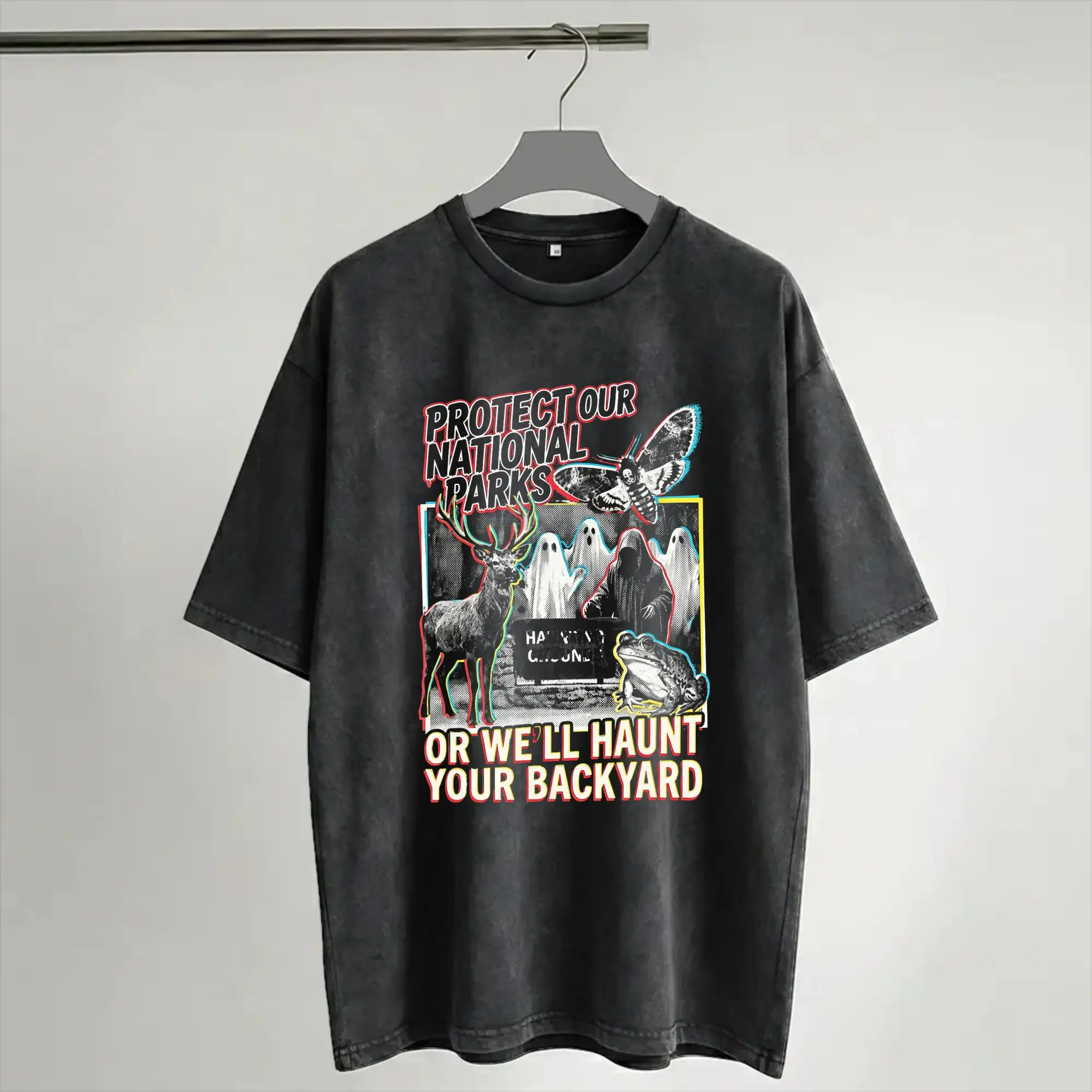 Protect Our National Parks or We'll Haunt Your Backyard  T Shirt Hip Hop Washed T-Shirts  Novelty for Men Women Streetwear