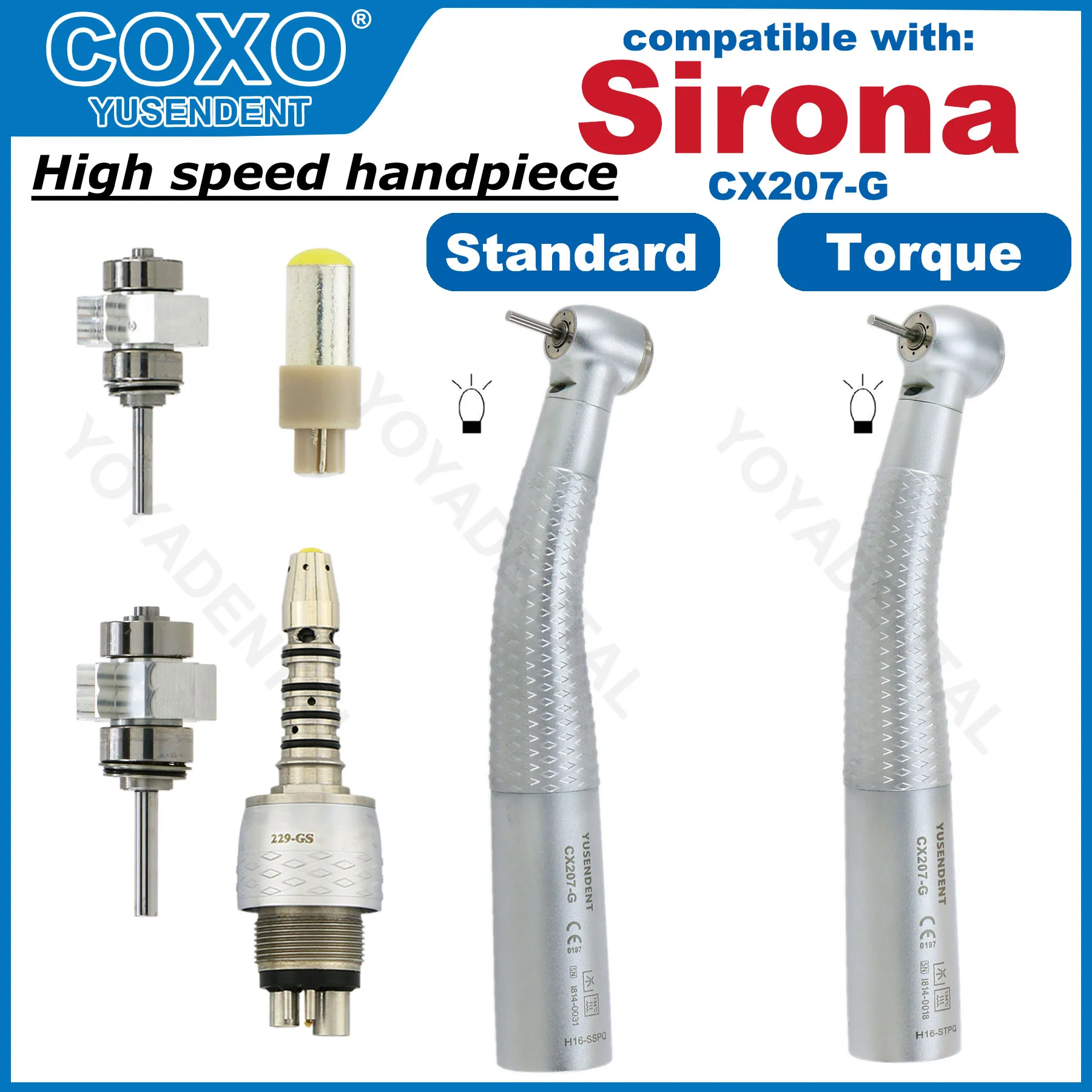 COXO Dental High Speed Handpiece Światłowodowa turbina powietrzna ze światłem LED Standardowa/Torque Head YUSENDENT Fit Handpiece Sirona