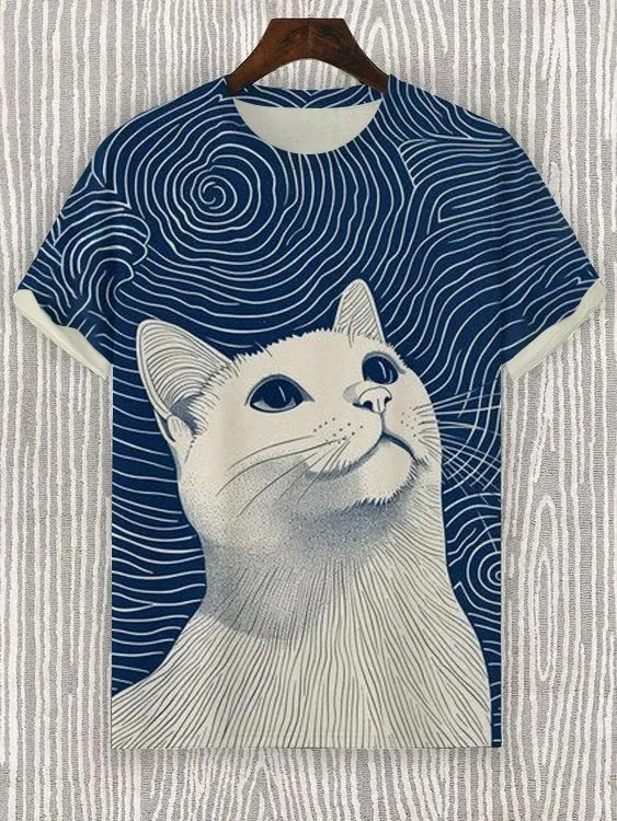 الرجال مضحك الحيوان القط مطبوعة تي شيرت قصيرة الأكمام المحملة القمم ثلاثية الأبعاد طباعة س الرقبة قمصان حفلة الصيف ملابس للرجال عادية الملابس