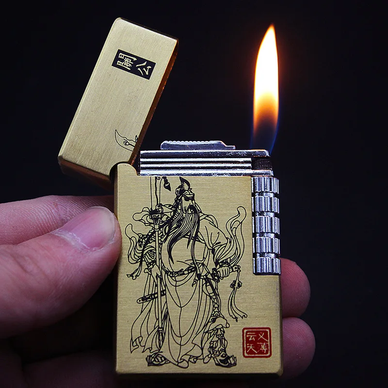 

Cool Guan Yu Pattern Metal Butane Gas Inflatable Lighter Flint Unusual Lighters Smoking Accessory Gadgets for Men Gift Lighter