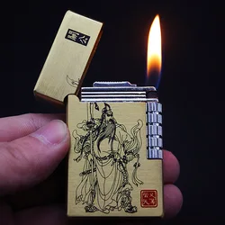 Cool Guan Yu Pattern Metal Butane Gas Inflatable Lighter Flint Unusual Lighters Smoking Accessory Gadgets for Men Gift Lighter