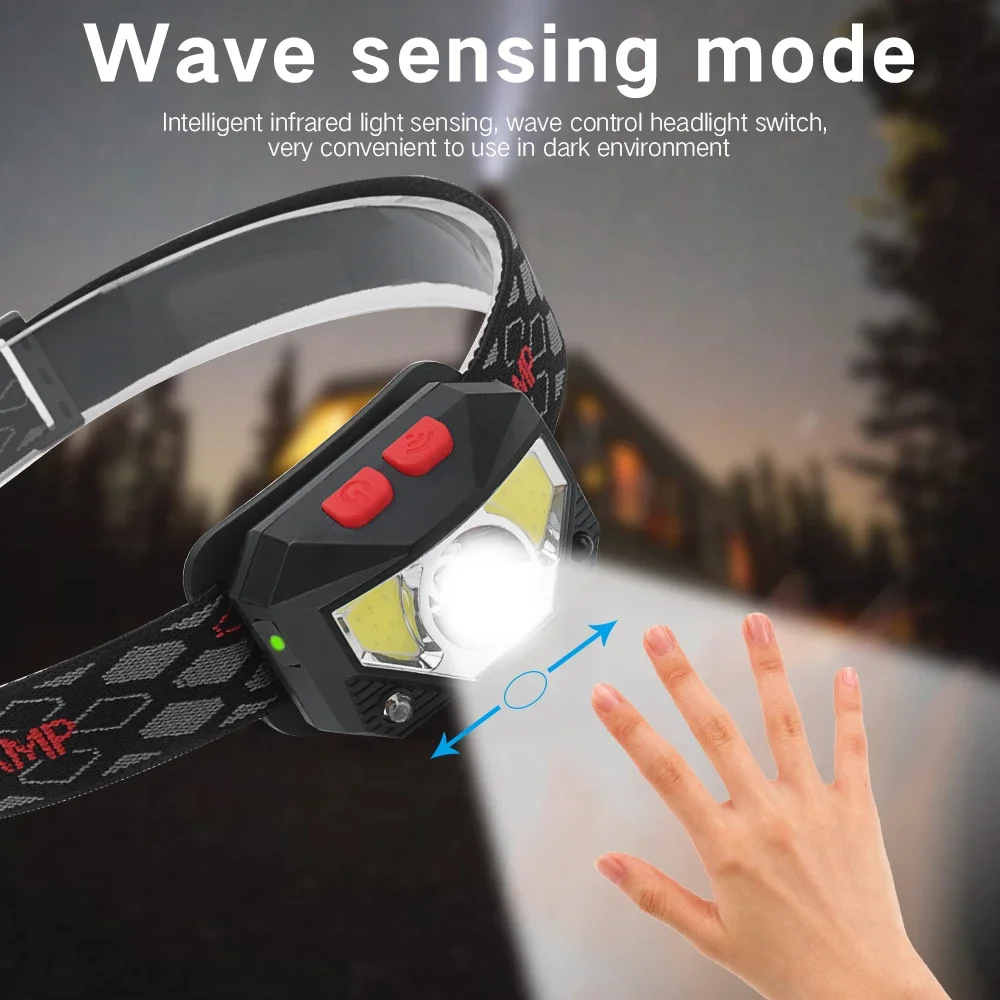 BORUiT 200LM Motion Sensing Headlamp XPG COB USB Rechargeable Headlight IP65 Waterproof Head Torch  for Camping Outdoor Emergenc