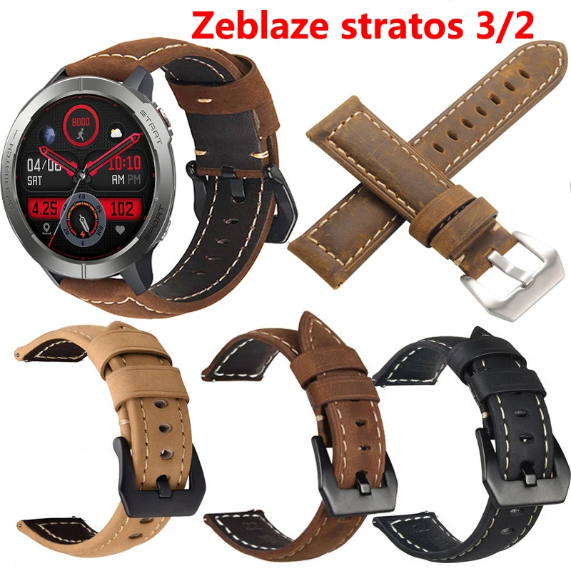 

22mm Quick Release Leather Straps for Zeblaze Stratos 3/2/2 Lite Quality Genuine Retro Genuine Leather Watchband Accessories