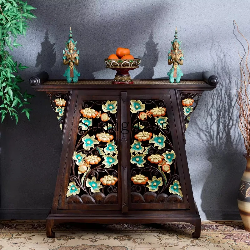 

FG solid wood God of Wealth Buddha statue serving table incense table retro style storage storage decorative cabinet